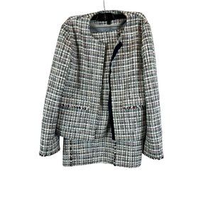 J. Crew Fringe Tweed Lined Skirt Suit Career Wear 100% Cotton Size 14 Multicolor